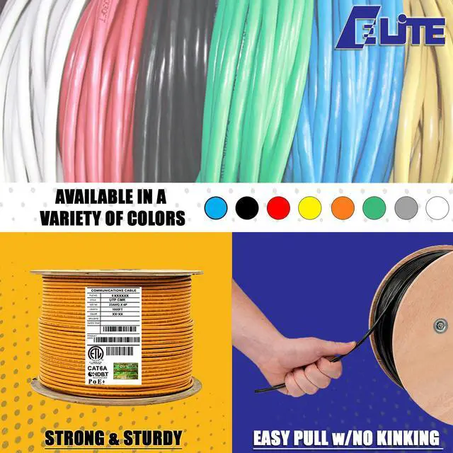 Alt view image 4 of 7 - Elite Cat6a Riser (CMR), 1000ft, 650MHz, 23AWG, U/UTP, Solid Bare Copper, UL Certified,  Bulk Ethernet Cable Reel, Orange