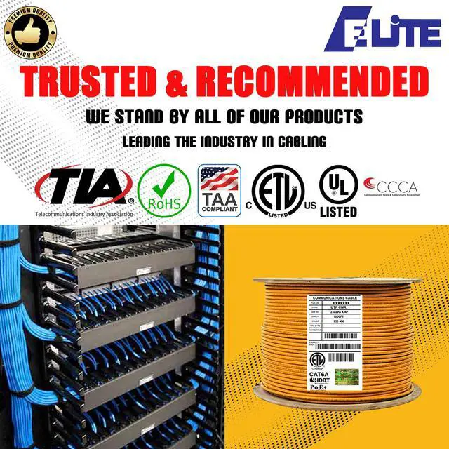Alt view image 3 of 7 - Elite Cat6a Riser (CMR), 1000ft, 650MHz, 23AWG, U/UTP, Solid Bare Copper, UL Certified,  Bulk Ethernet Cable Reel, Orange