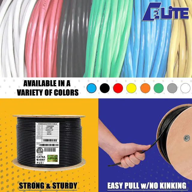 Alt view image 4 of 7 - Elite Cat6a Riser (CMR), 1000ft, 650MHz, 23AWG, U/UTP, Solid Bare Copper, UL Certified,  Bulk Ethernet Cable Reel, Black
