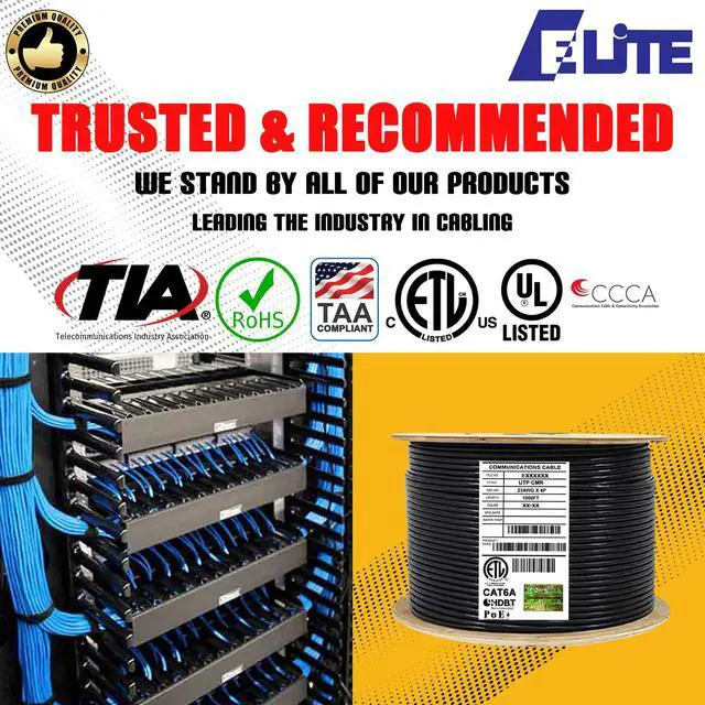 Alt view image 3 of 7 - Elite Cat6a Riser (CMR), 1000ft, 650MHz, 23AWG, U/UTP, Solid Bare Copper, UL Certified,  Bulk Ethernet Cable Reel, Black