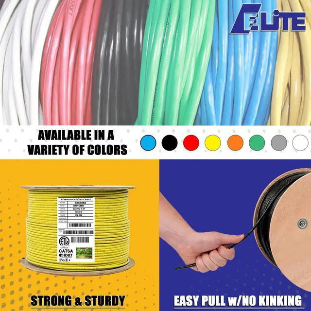 Alt view image 4 of 7 - Elite Cat6a Riser (CMR), 1000ft, 650MHz, 23AWG, U/UTP, Solid Bare Copper, UL Certified,  Bulk Ethernet Cable Reel, Yellow