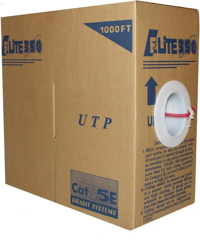 Main image of Elite Cat5e Stranded (CM), 1000ft, 350MHz, 24AWG, U/UTP, Bare Copper, UL Certified, Pull Box, Bulk Ethernet Cable, Red