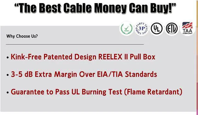 Alt view image 2 of 6 - Elite Cat6 Riser (CMR), 1000ft, 550MHz, 23AWG, U/UTP, Solid Bare Copper, UL Certified, Easy to Pull (Reelex II) Box, Bulk Ethernet Cable, Black