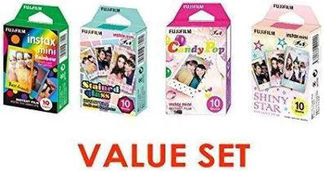 Alt view image 2 of 4 - Fujifilm InstaX Mini Instant Film Rainbow & Staind Glass & Candy Pop & SHINY STAR Film -10 Sheets X 4 Assort Value Set