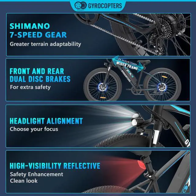 Alt view image 5 of 7 - Gyrocopters Zeil Mountain E- Bike for adults with 500 W Motor | 27.5* 3 tires| Speed up to 40 km/h (25 mph) | PAS Range up to 91 km ( 57mi )| 480 WH Removable Battery| Smart ANTI-THEFT GPS Tracker