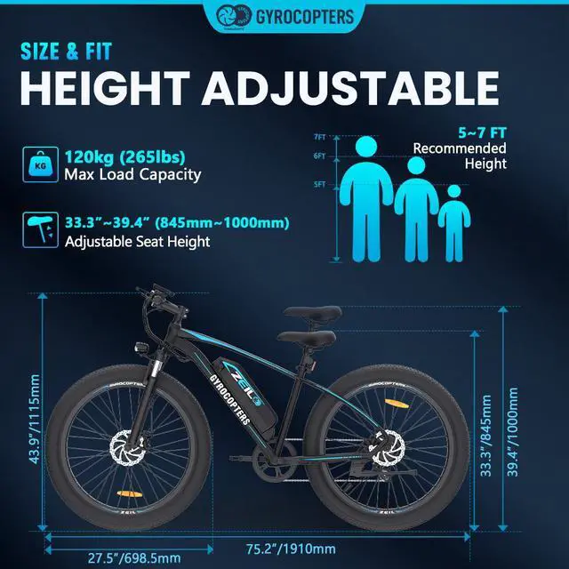 Alt view image 6 of 7 - Gyrocopters Zeil Mountain E- Bike for adults with 500 W Motor | 27.5* 3 tires| Speed up to 40 km/h (25 mph) | PAS Range up to 91 km ( 57mi )| 480 WH Removable Battery| Smart ANTI-THEFT GPS Tracker