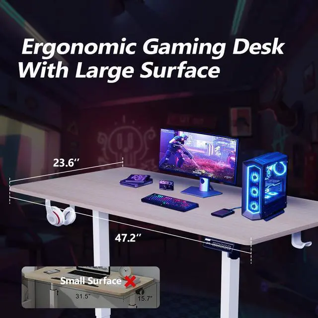 Alt view image 6 of 7 - IMGadgets 47 x 24 Inches Height Adjustable Electric Standing Desk 2024, 5th Gen Quieter Motor Ergonomic Sit Stand Up Home Office Computer Desk with Height Memory Buttons, Display, 2 Headphone Holders