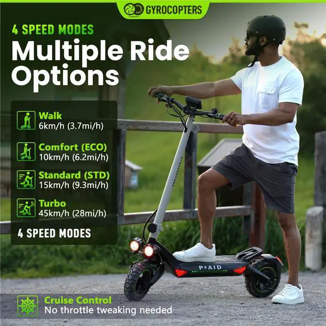 Alt view image 7 of 7 - Gyrocopters Plaid Electric Scooter for adults| Off- Road Tires with dual shocks | Range up to 60 kms | Speed upto 45 Km/h| 800W Motor | 20AH
