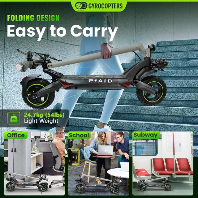 Alt view image 6 of 7 - Gyrocopters Plaid Electric Scooter for adults| Off- Road Tires with dual shocks | Range up to 60 kms | Speed upto 45 Km/h| 800W Motor | 20AH