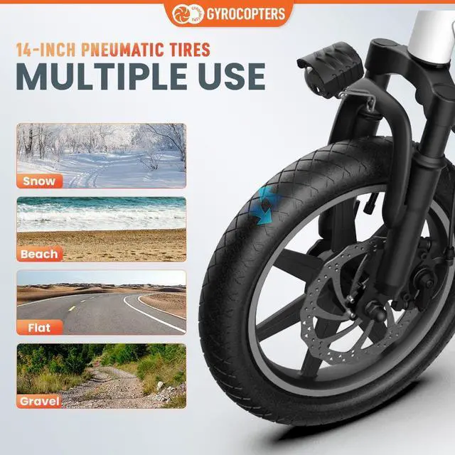 Alt view image 5 of 7 - Gyrocpters Frost Electric City Bike | 350 W Motor, 14-inch tires | Speed 25kmh |Battery Range upto 30km | Dual shocks | Folding Compact ebike