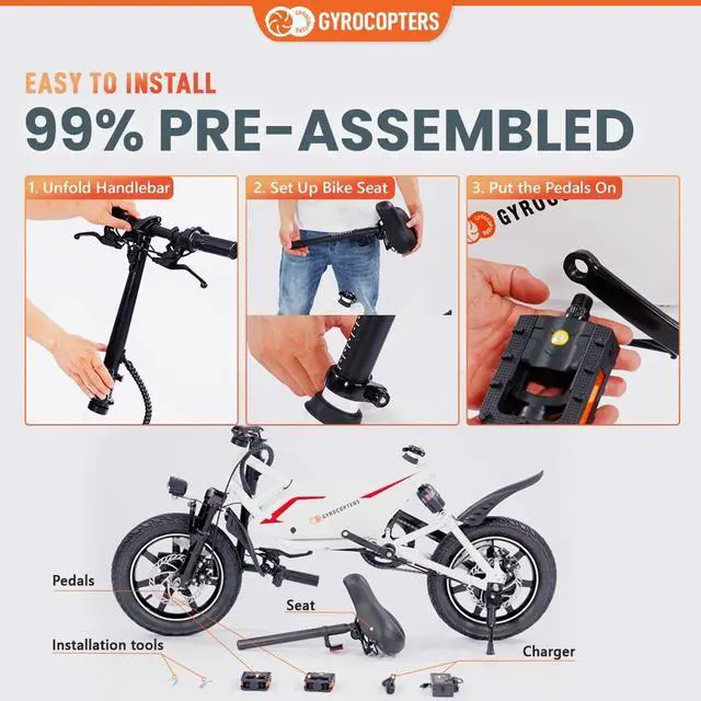 Alt view image 6 of 7 - Gyrocpters Frost Electric City Bike | 350 W Motor, 14-inch tires | Speed 25kmh |Battery Range upto 30km | Dual shocks | Folding Compact ebike