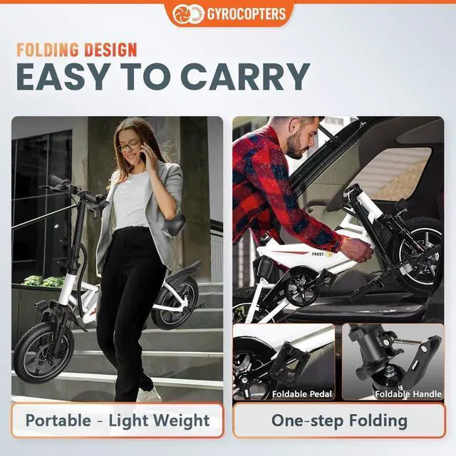 Alt view image 7 of 7 - Gyrocpters Frost Electric City Bike | 350 W Motor, 14-inch tires | Speed 25kmh |Battery Range upto 30km | Dual shocks | Folding Compact ebike