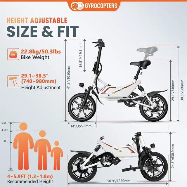 Alt view image 4 of 7 - Gyrocpters Frost Electric City Bike | 350 W Motor, 14-inch tires | Speed 25kmh |Battery Range upto 30km | Dual shocks | Folding Compact ebike