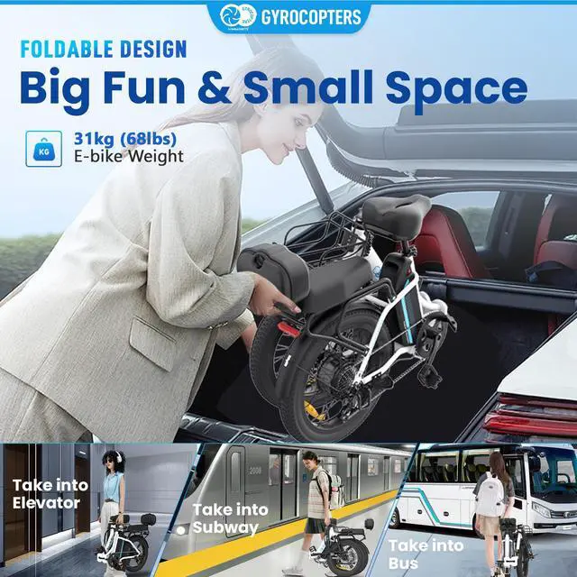 Alt view image 3 of 7 - Gyrocopters iCaddy Foldable Electric Bike | UL 2849 | 650W Peak Brushless DC Motor | 15.6AH Battery | Up to 125 km PAS Range | Speed Up to 40 km/h | Cushioned Seat & Backrest | Front Basket