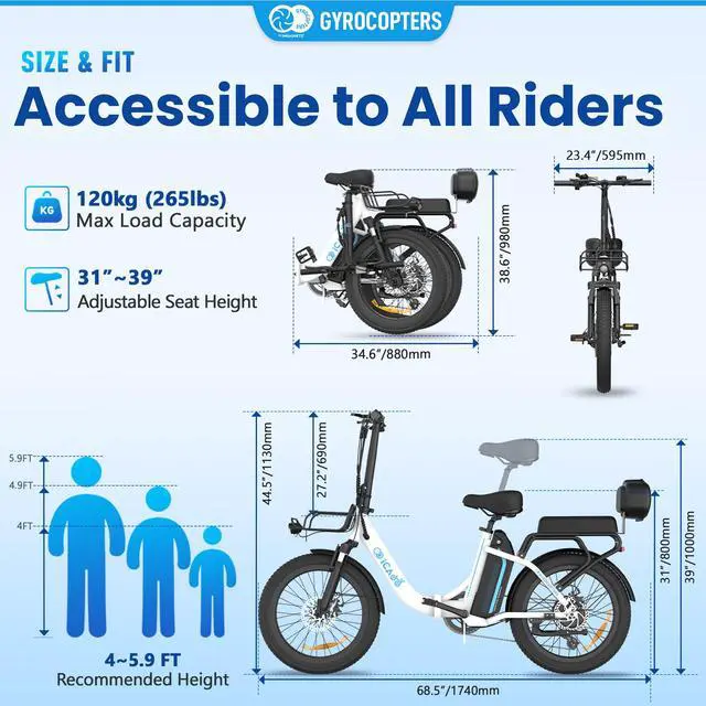 Alt view image 7 of 7 - Gyrocopters iCaddy Foldable Electric Bike | UL 2849 | 650W Peak Brushless DC Motor | 15.6AH Battery | Up to 125 km PAS Range | Speed Up to 40 km/h | Cushioned Seat & Backrest | Front Basket
