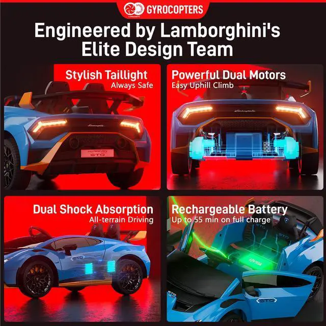 Alt view image 5 of 7 - Lamborghini Kids Two-seater Huracan STO Ride on car | Speed: up to 6 km/h | Run time Up to 55 Minutes | Remote Control | Interactive Play | Realistic Sounds | Safe Design | LED Lights