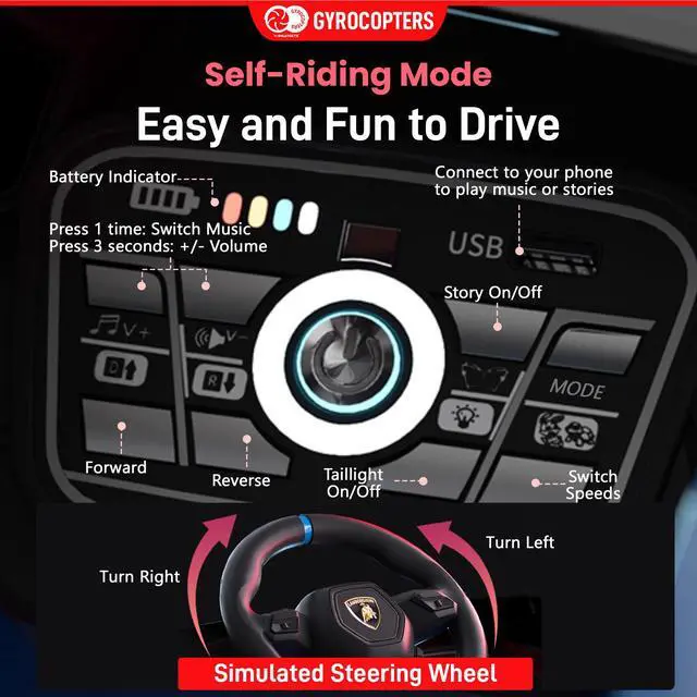 Alt view image 6 of 7 - Lamborghini Kids Two-seater Huracan STO Ride on car | Speed: up to 6 km/h | Run time Up to 55 Minutes | Remote Control | Interactive Play | Realistic Sounds | Safe Design | LED Lights