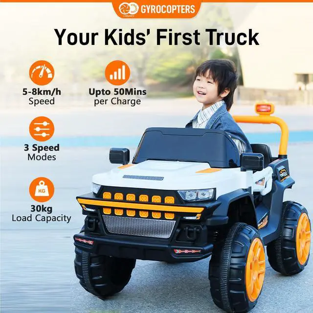 Alt view image 2 of 7 - Kids Ride-On Truck (two-seater) | Speed 5-8km/h | Usage time: Up to 50 min. | LED Headlights | Bumpers | Reflective Mirrors | Rechargeable Battery | Speed & Swing modes | Dual control | Music modes