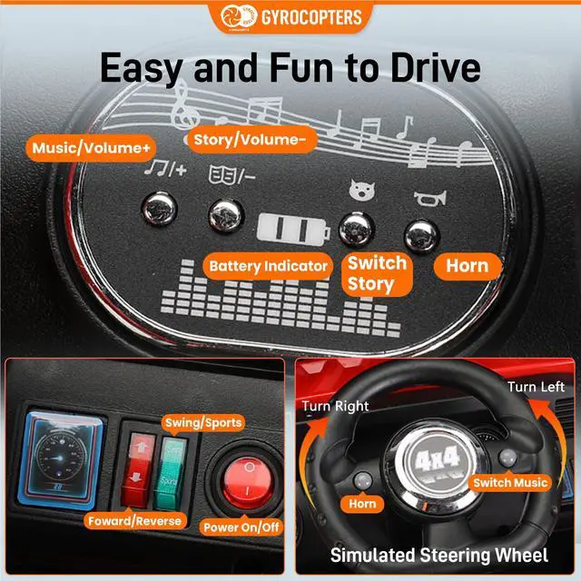 Alt view image 6 of 7 - Kids Ride-On Truck (two-seater) | Speed 5-8km/h | Usage time: Up to 50 min. | LED Headlights | Bumpers | Reflective Mirrors | Rechargeable Battery | Speed & Swing modes | Dual control | Music modes