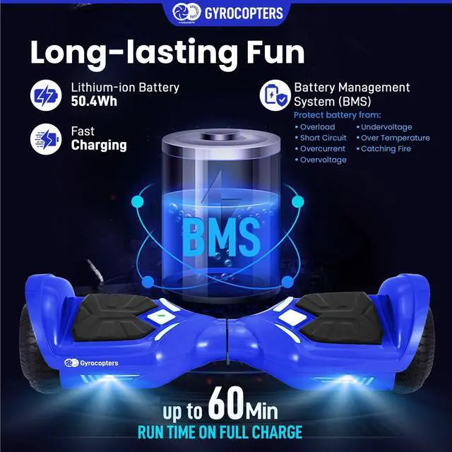 Alt view image 4 of 7 - Gyrocopters Prime All-Terrain Hoverboard | Speed up to 15km/h | 300W Powerful Motor | 6.5 LED wheels | 165 lbs weight capacity | UL2272 certified | 8km range | Blue