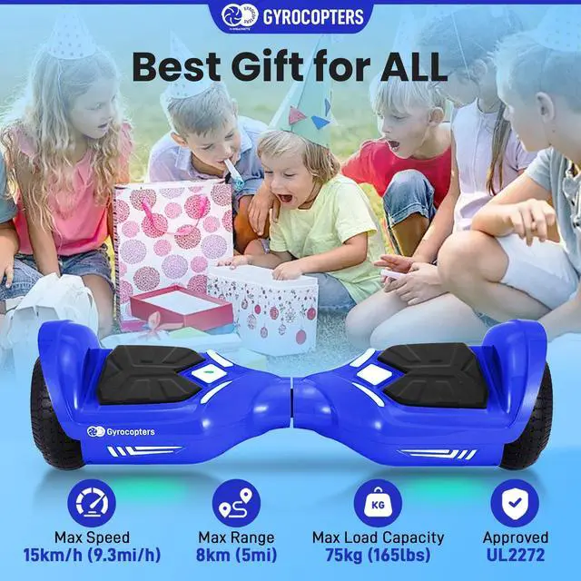 Alt view image 6 of 7 - Gyrocopters Prime All-Terrain Hoverboard | Speed up to 15km/h | 300W Powerful Motor | 6.5 LED wheels | 165 lbs weight capacity | UL2272 certified | 8km range | Blue
