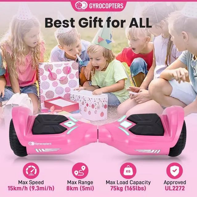 Alt view image 3 of 7 - Gyrocopters Prime All-Terrain Hoverboard | Speed up to 15km/h | 300W Powerful Motor | 6.5 LED wheels | 165 lbs weight capacity | UL2272 certified | 8km range | Pink