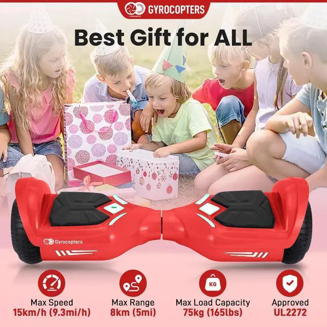 Alt view image 3 of 7 - Gyrocopters Prime All-Terrain Hoverboard | Speed up to 15km/h | 300W Powerful Motor | 6.5 LED wheels | 165 lbs weight capacity | UL2272 certified | 8km range | Red