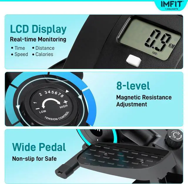 Alt view image 5 of 7 - IMFIT Elliptical Trainer for Home Use | 350 lb Weight Capacity | Ultra-Quiet (20dB) | 8 Resistance Levels, Portable, Lightweight, 100% Assembled, Space-Saving Design | Display | Improved Cardio Health