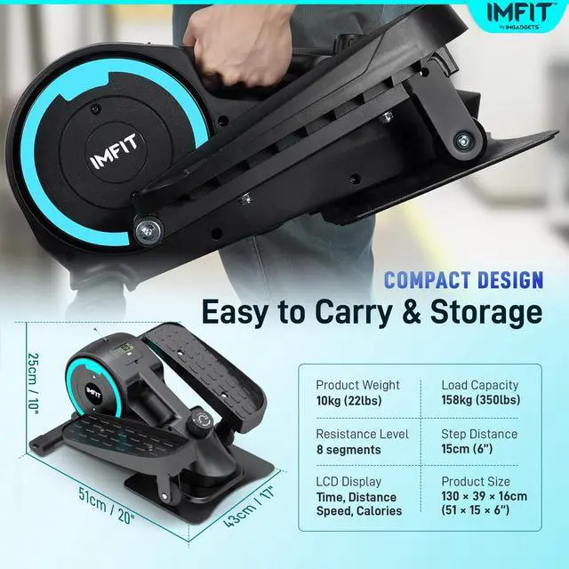 Alt view image 7 of 7 - IMFIT Elliptical Trainer for Home Use | 350 lb Weight Capacity | Ultra-Quiet (20dB) | 8 Resistance Levels, Portable, Lightweight, 100% Assembled, Space-Saving Design | Display | Improved Cardio Health