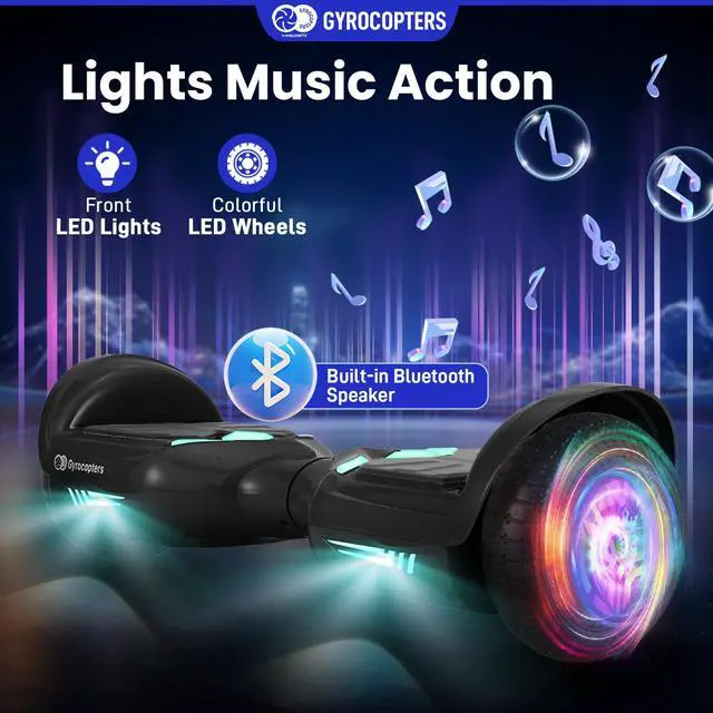 Alt view image 4 of 7 - Gyrocopters Prime All-Terrain Hoverboard | Speed up to 15km/h | 300W Powerful Motor | 6.5 LED wheels | 165lbs weight | UL2272 certified | 8km range | Black