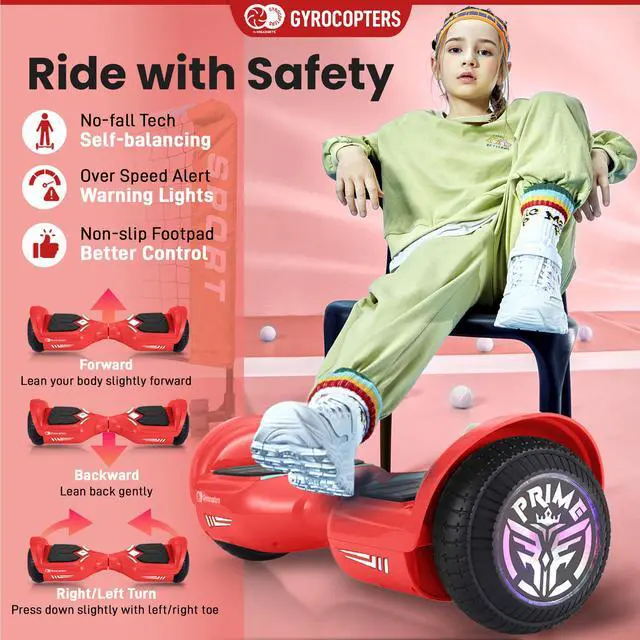 Alt view image 2 of 7 - Gyrocopters Prime All-Terrain Hoverboard | Speed up to 15km/h | 300W Powerful Motor | 6.5 LED wheels | 165 lbs weight capacity | UL2272 certified | 8km range | Red