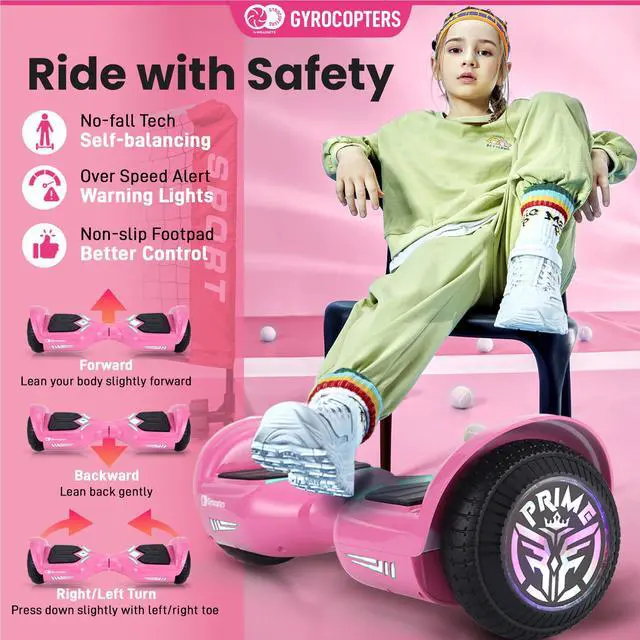 Alt view image 2 of 7 - Gyrocopters Prime All-Terrain Hoverboard | Speed up to 15km/h | 300W Powerful Motor | 6.5 LED wheels | 165 lbs weight capacity | UL2272 certified | 8km range | Pink