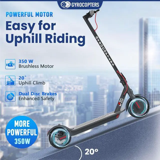 Alt view image 3 of 7 - Gyrocopters J30 Electric Scooter for Adults & Teens | Escooter with App | UL2272 Certified | 31km/h Speed, 30 km Range, 350W Motor | LED Display, 265lbs Load capacity