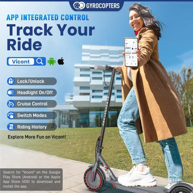 Alt view image 7 of 7 - Gyrocopters J30 Electric Scooter for Adults & Teens | Escooter with App | UL2272 Certified | 31km/h Speed, 30 km Range, 350W Motor | LED Display, 265lbs Load capacity