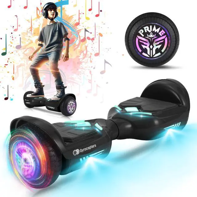 Main image of Gyrocopters Prime All-Terrain Hoverboard | Speed up to 15km/h | 300W Powerful Motor | 6.5 LED wheels | 165lbs weight | UL2272 certified | 8km range | Black