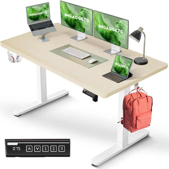 Main image of IMGadgets 47 x 24 Inches Height Adjustable Electric Standing Desk 2024, 5th Gen Quieter Motor Ergonomic Sit Stand Up Home Office Computer Desk with Height Memory Buttons, Display, 2 Headphone Holders