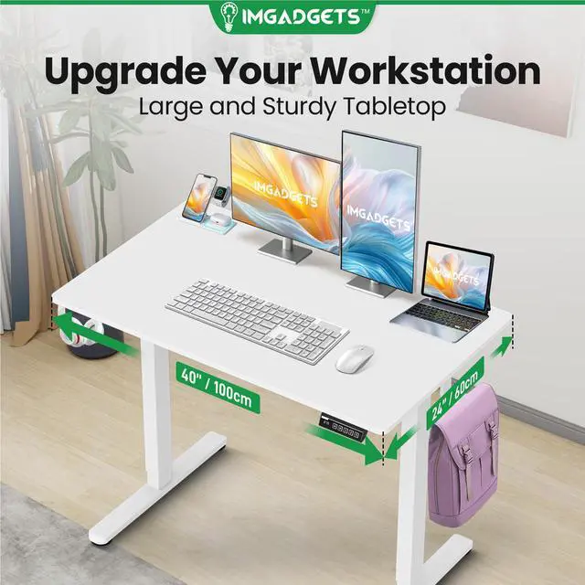Alt view image 3 of 7 - IMGadgets Standing Electric Adjustable Desk | Large Workspace with 2 hooks | Ergonomic Sit-Stand Desk | 3-Memory Settings | Scratch-Resistant & Waterproof | Quiet Operation <55dB