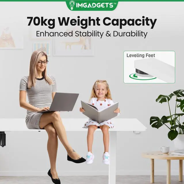Alt view image 5 of 7 - IMGadgets Standing Electric Adjustable Desk | Large Workspace with 2 hooks | Ergonomic Sit-Stand Desk | 3-Memory Settings | Scratch-Resistant & Waterproof | Quiet Operation <55dB