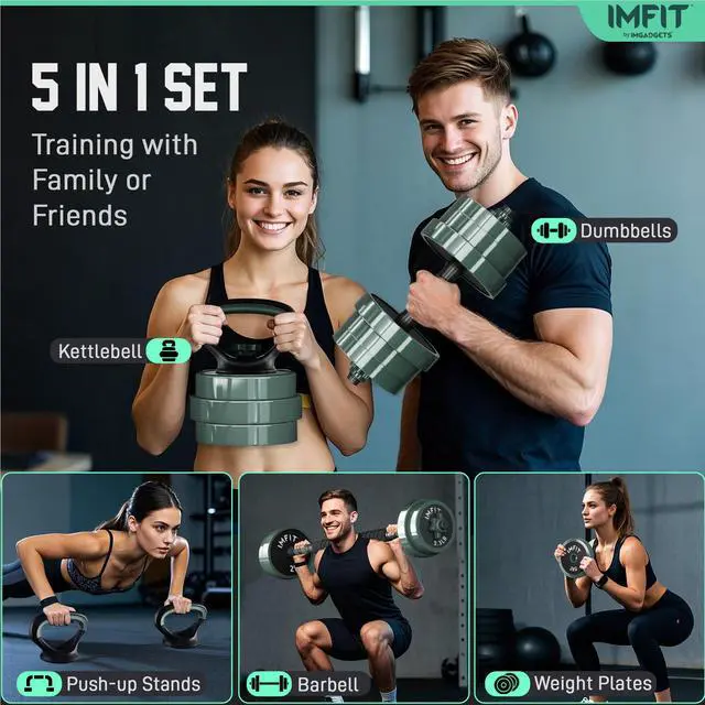 Alt view image 3 of 7 - IMFIT AIO Weight Adjustable Dumbbells 1.65 to 30lbs | Barbell, Kettlebell for Full-Body Workout | Adjustable Weight set for Home Gym Fitness