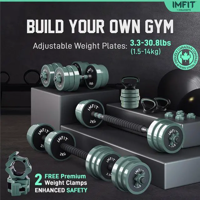Alt view image 2 of 7 - IMFIT AIO Weight Adjustable Dumbbells 1.65 to 30lbs | Barbell, Kettlebell for Full-Body Workout | Adjustable Weight set for Home Gym Fitness