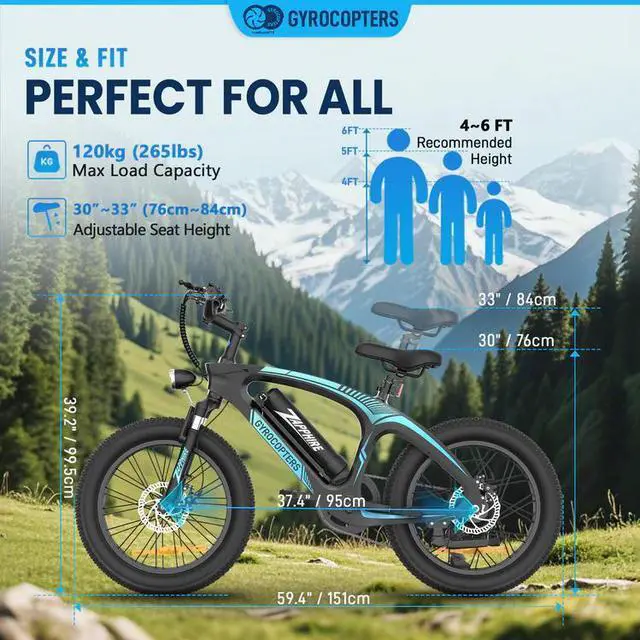 Alt view image 6 of 7 - Gyrocopters Zapphire Mountain E-Bike | UL 2849 | 42V 10Ah Lithium-Ion Battery | Up to 91 km Range | 3 Riding Modes | SHIMANO 7-Speed Gear | GPS Tracker | Lightweight Carbon Fiber Frame | 20×3" Fat Tir
