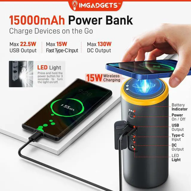 Alt view image 3 of 7 - IMGadgets Auto6 Car Smart Kit | All-in-One Car Kit | Car Pressure Washer | Tire Inflator | Car Vacuum Cleaner | Jump Starter | Power Bank | LED Work Light | Portable Car Emergency Kit