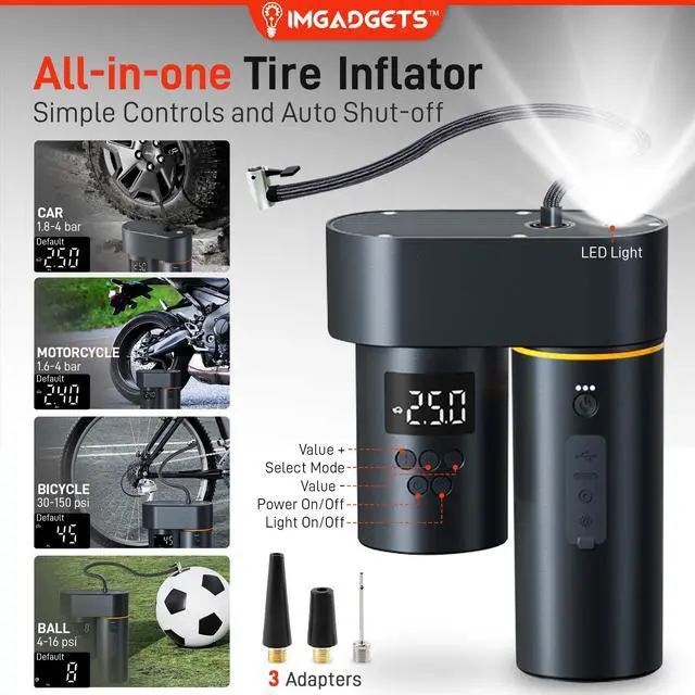 Alt view image 4 of 7 - IMGadgets Auto6 Car Smart Kit | All-in-One Car Kit | Car Pressure Washer | Tire Inflator | Car Vacuum Cleaner | Jump Starter | Power Bank | LED Work Light | Portable Car Emergency Kit