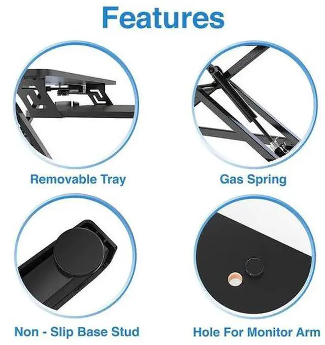 Alt view image 5 of 7 - Adjustable Sit-Stand Desk Riser | 35" Wide Surface | 35 lbs Capacity | Ergonomic Height Range (4.3"19.3") | Removable Keyboard Tray | Non-Slip Base | Minimal Assembly | Wood & Metal Construction