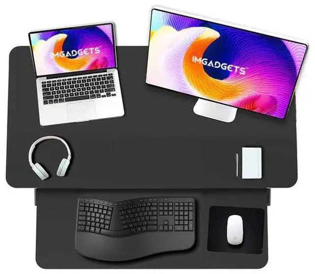 Alt view image 2 of 7 - Adjustable Sit-Stand Desk Riser | 35" Wide Surface | 35 lbs Capacity | Ergonomic Height Range (4.3"19.3") | Removable Keyboard Tray | Non-Slip Base | Minimal Assembly | Wood & Metal Construction