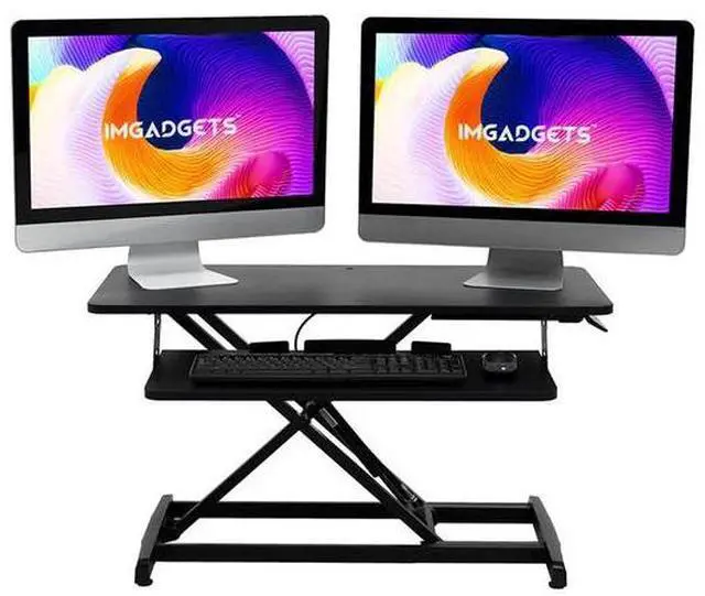 Alt view image 4 of 7 - Adjustable Sit-Stand Desk Riser | 35" Wide Surface | 35 lbs Capacity | Ergonomic Height Range (4.3"19.3") | Removable Keyboard Tray | Non-Slip Base | Minimal Assembly | Wood & Metal Construction
