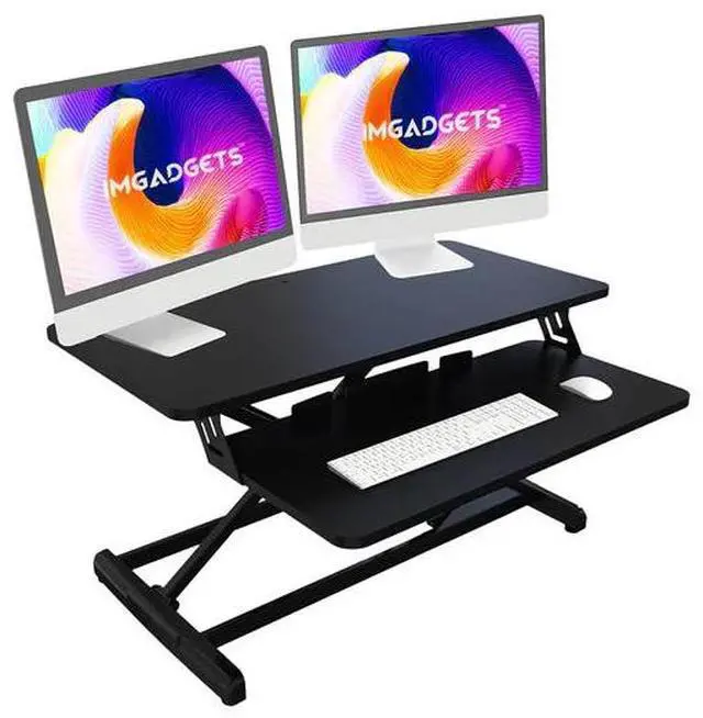 Alt view image 3 of 7 - Adjustable Sit-Stand Desk Riser | 35" Wide Surface | 35 lbs Capacity | Ergonomic Height Range (4.3"19.3") | Removable Keyboard Tray | Non-Slip Base | Minimal Assembly | Wood & Metal Construction