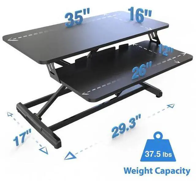 Alt view image 6 of 7 - Adjustable Sit-Stand Desk Riser | 35" Wide Surface | 35 lbs Capacity | Ergonomic Height Range (4.3"19.3") | Removable Keyboard Tray | Non-Slip Base | Minimal Assembly | Wood & Metal Construction