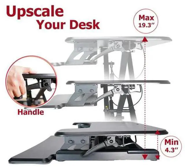 Alt view image 2 of 7 - Adjustable Sit-Stand Desk Riser | 33" Wide Surface | 35 lbs Capacity | Ergonomic Height Range (4.3"19.3") | Removable Keyboard Tray | Non-Slip Base | Minimal Assembly | Wood & Metal Construction