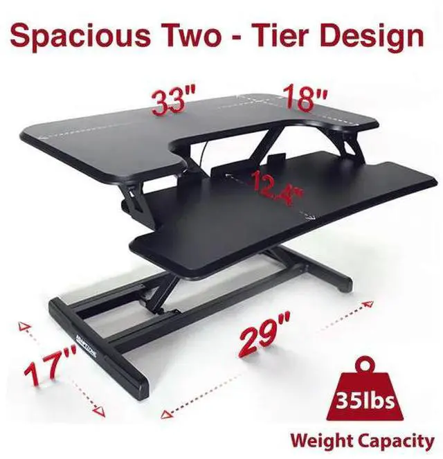 Main image of Adjustable Sit-Stand Desk Riser | 33" Wide Surface | 35 lbs Capacity | Ergonomic Height Range (4.3"19.3") | Removable Keyboard Tray | Non-Slip Base | Minimal Assembly | Wood & Metal Construction